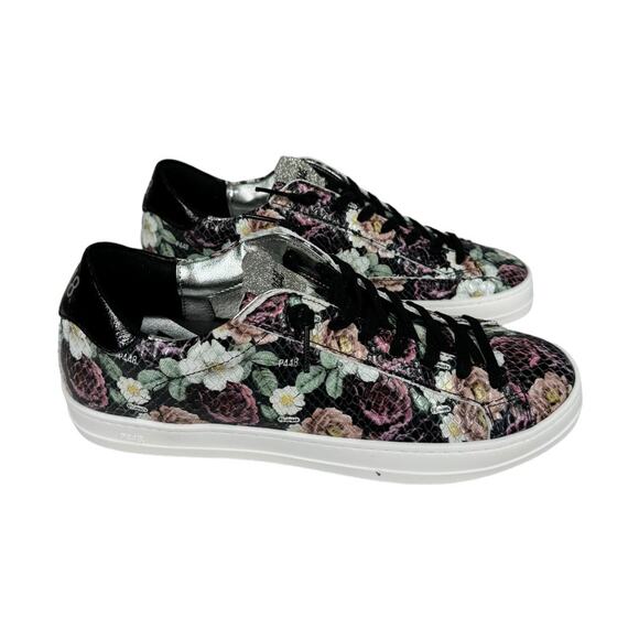 Anthropologie P448 John Flower Glitter Low Top Sneakers 38 8 New Black Floral - Picture 2 of 10
